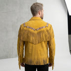 Unisex Yellow Suede Fringe & Beads Jacket – Vintage Cowboy Western Coat