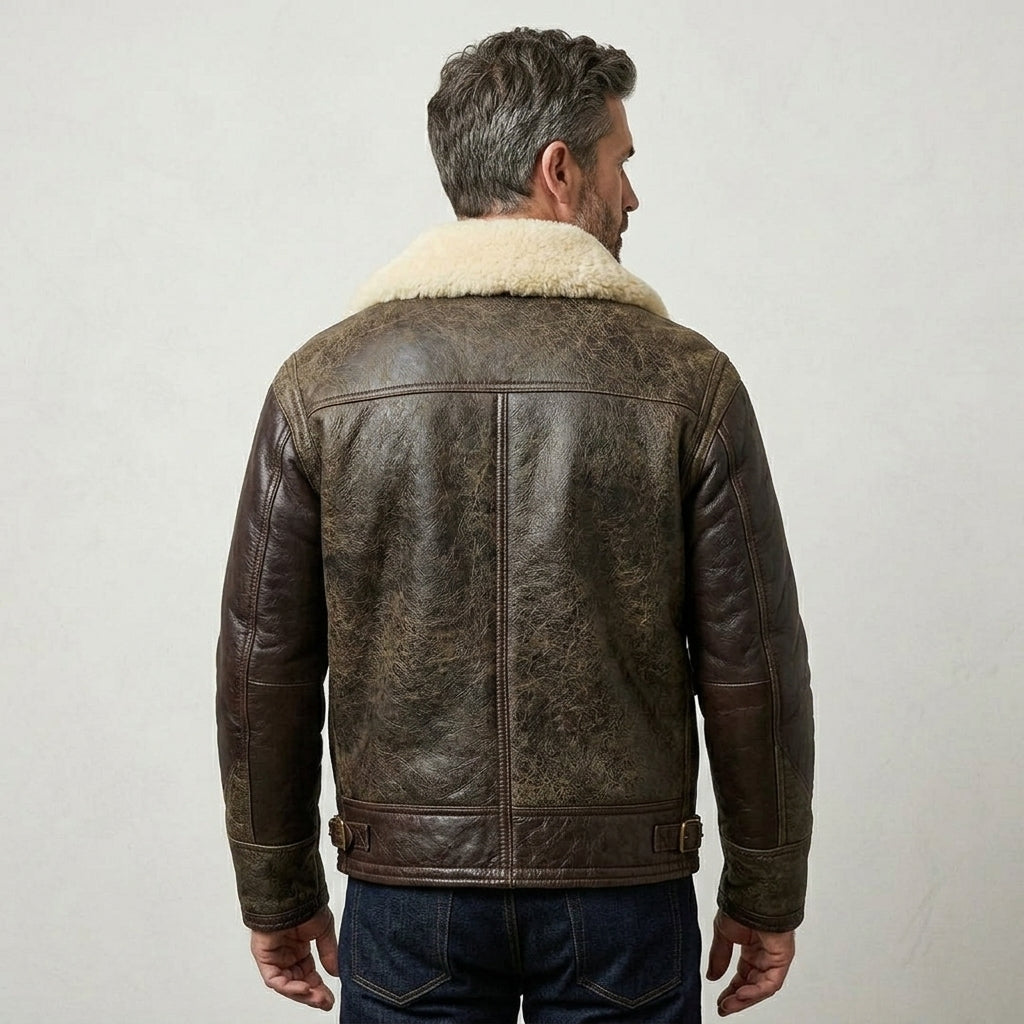 Men’s Premium Sheepskin Military Jacket – Classic Winter Flight Style