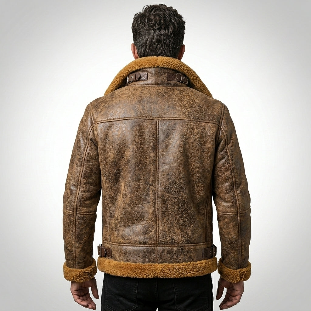 Men’s B3 Sheepskin Shearling Bomber Military Jacket – Aviator Fur Style