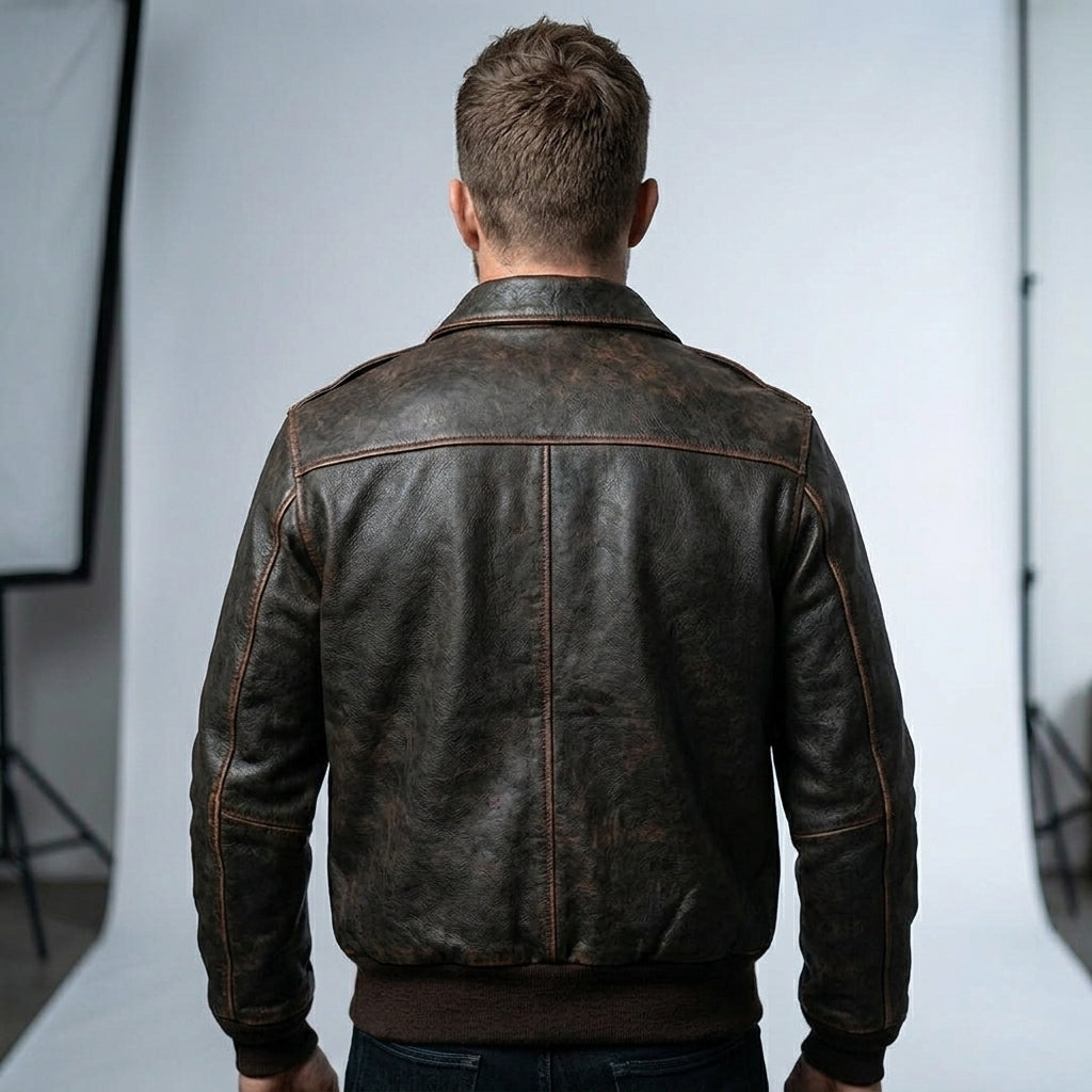 Men’s Brown A2 Military Aviator Pilot Leather Bomber Jacket – Classic Flight Style