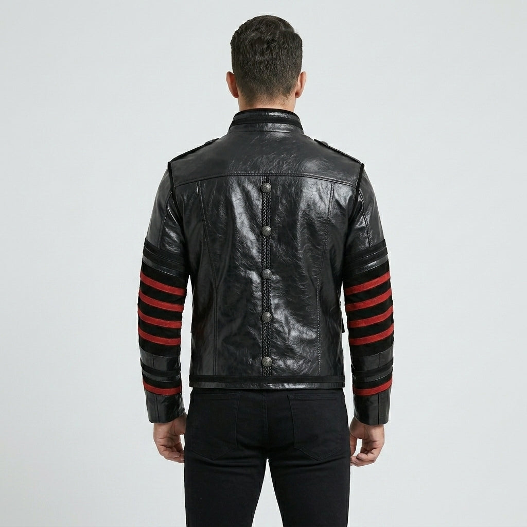 Men’s Gothic Military Style Leather Jacket – Dark Tactical Biker Coat