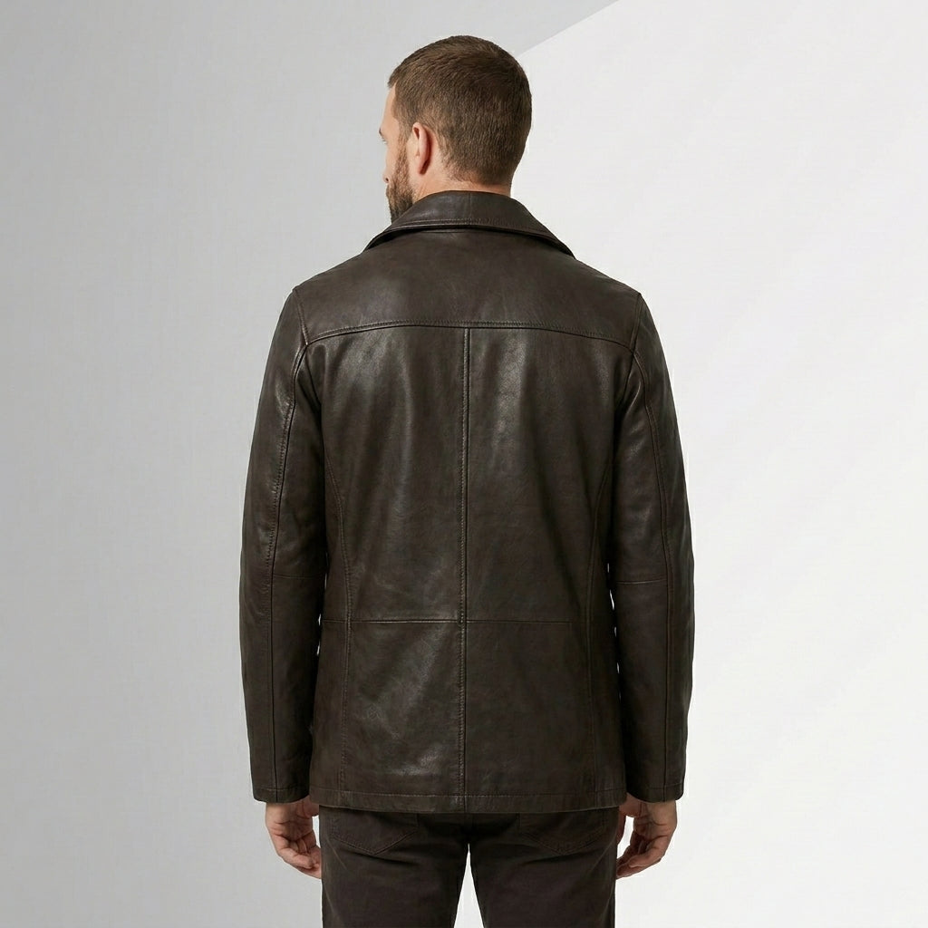 Strellson Foster Mocha Brown Leather Peacoat Jacket