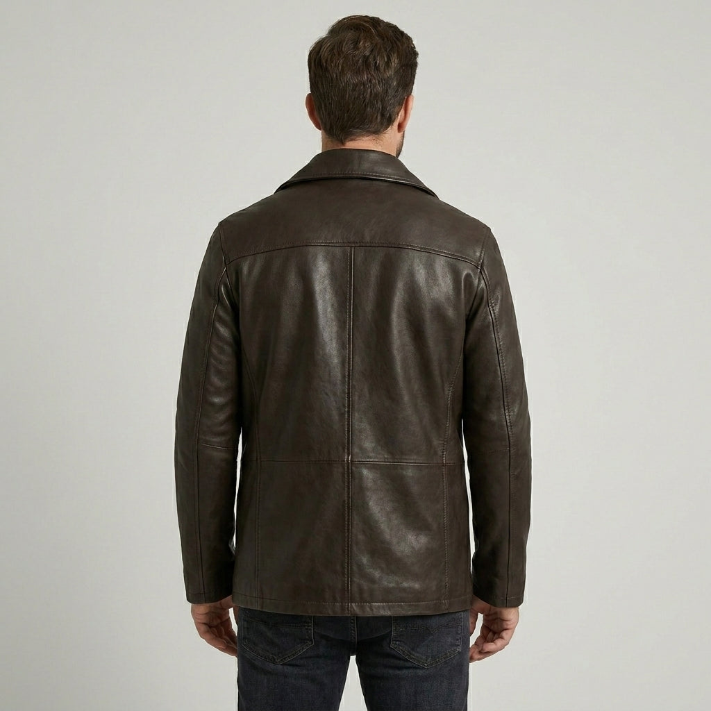 Infinity Brown Genuine Leather Pea Coat