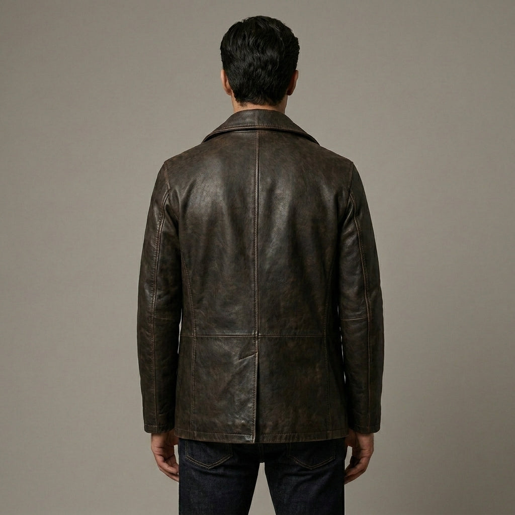 Men's Vintage Brown Leather Peacoat Jacket