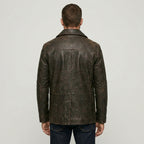 Vintage Brown Leather Peacoat Jacket for Men