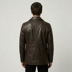 The Jacket Maker Brown Leather Jacket with Structured Collar
