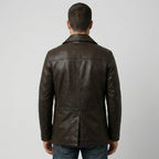 Gipsy Distressed Brown Double-Breasted Leather Peacoat Jacket
