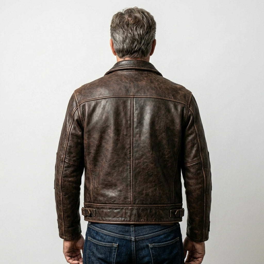 Men’s Distressed Brown Cafe Racer Leather Jacket –