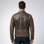 Men’s Distressed Vintage Cafe Racer Leather Jacket