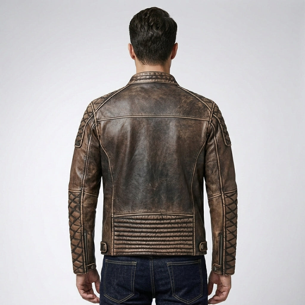Men’s Distressed Vintage Cafe Racer Leather Jacket