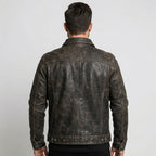 Men’s Distressed Leather Trucker Jacket