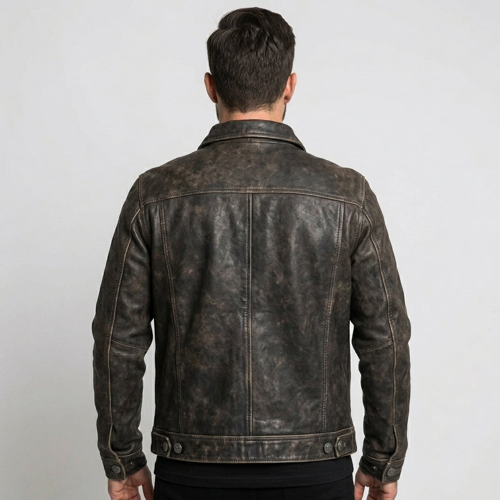 Men’s Distressed Leather Trucker Jacket