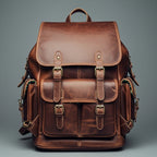 Men’s Vintage Top-Grain Cowhide Leather Backpack with Brass Hardware
