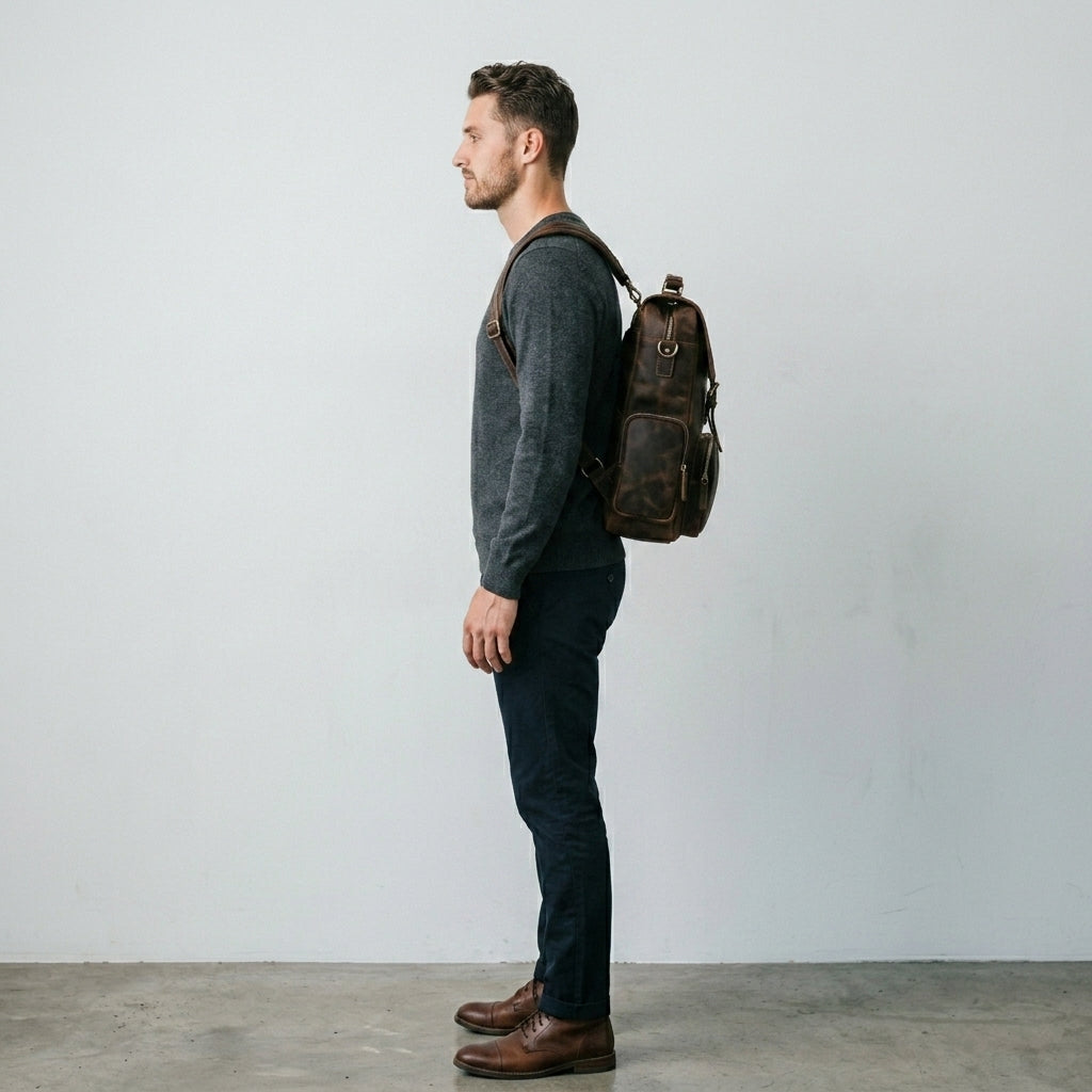 Vintage Brown Genuine Leather Laptop Backpack for Travel & Work