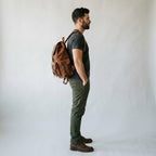 Vintage Brown Full-Grain Cowhide Leather Backpack with Drawstring Closure