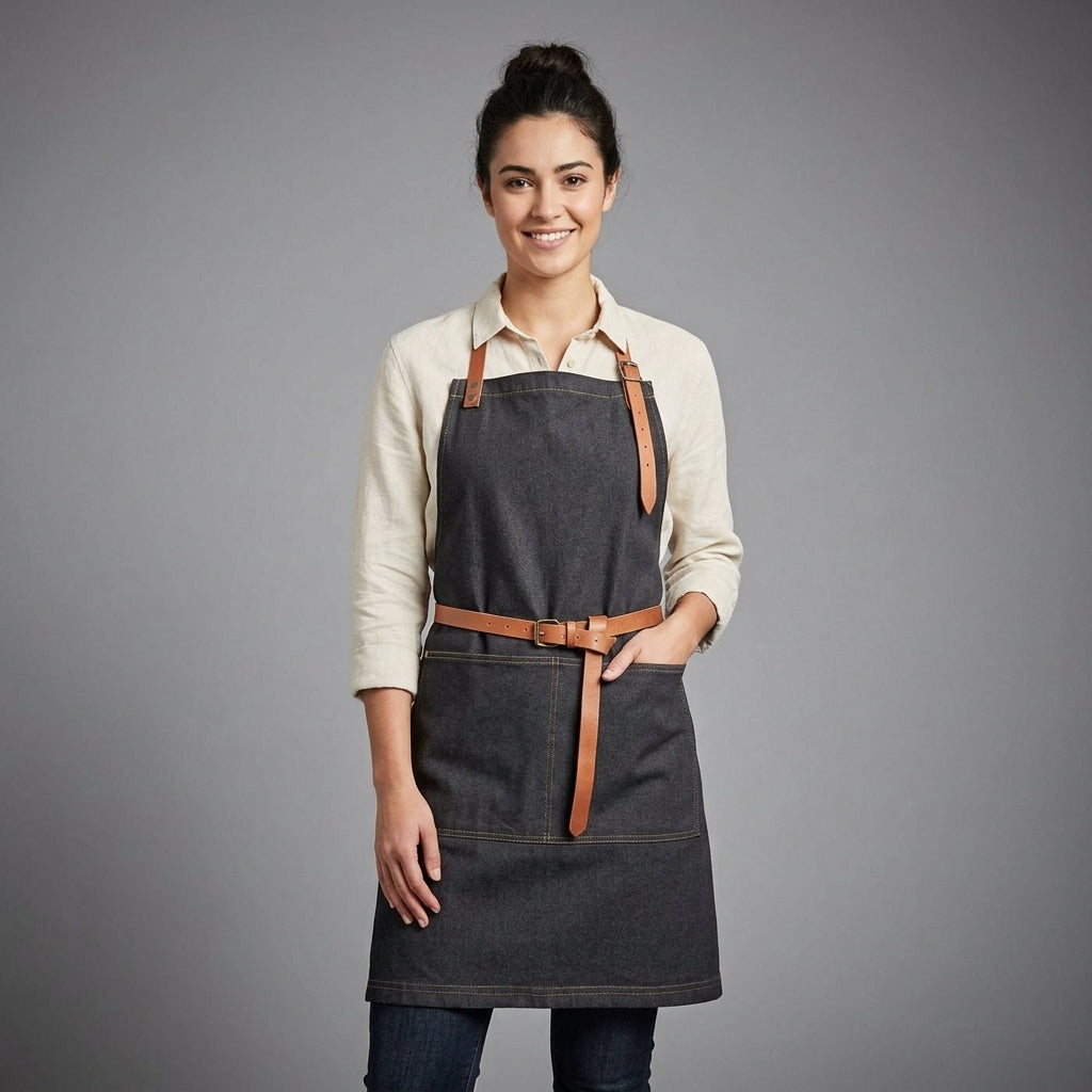 Denim Apron with Adjustable Leather Straps
