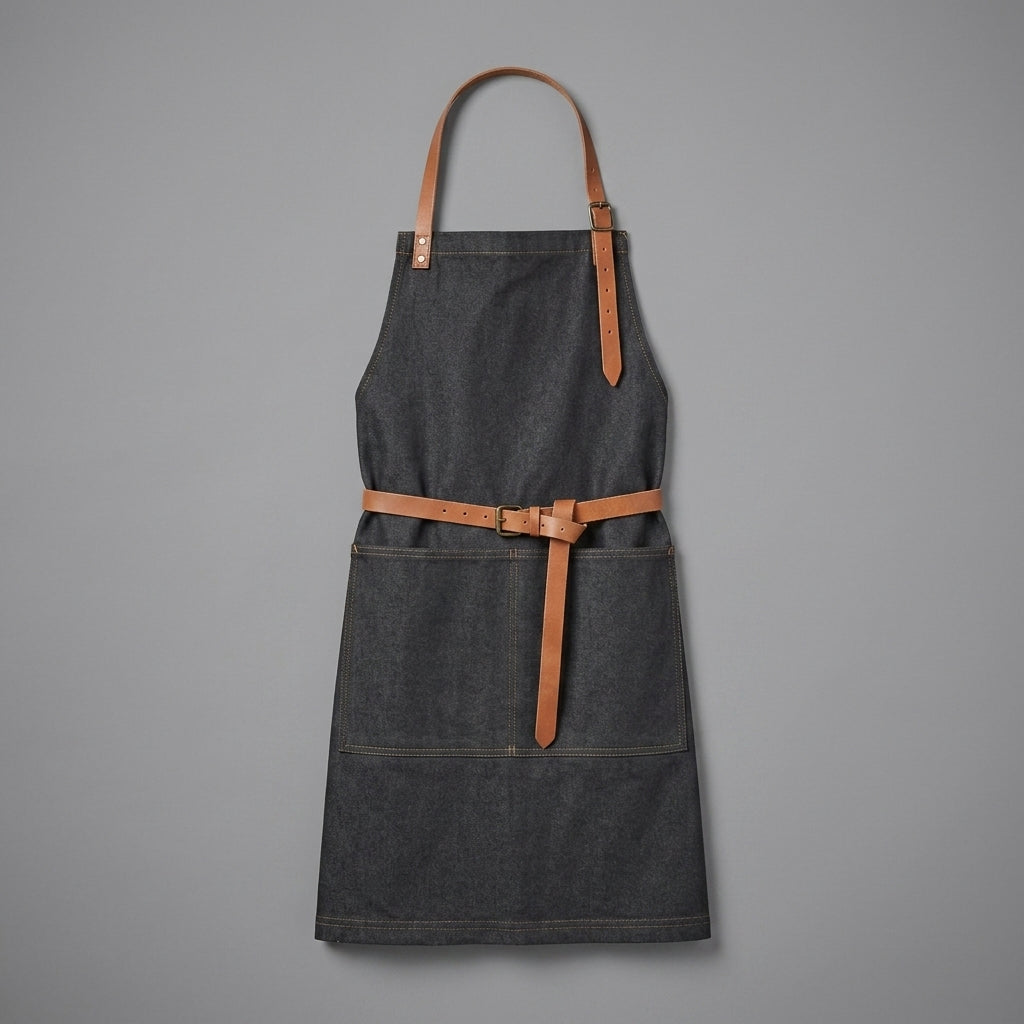 Denim Apron with Adjustable Leather Straps