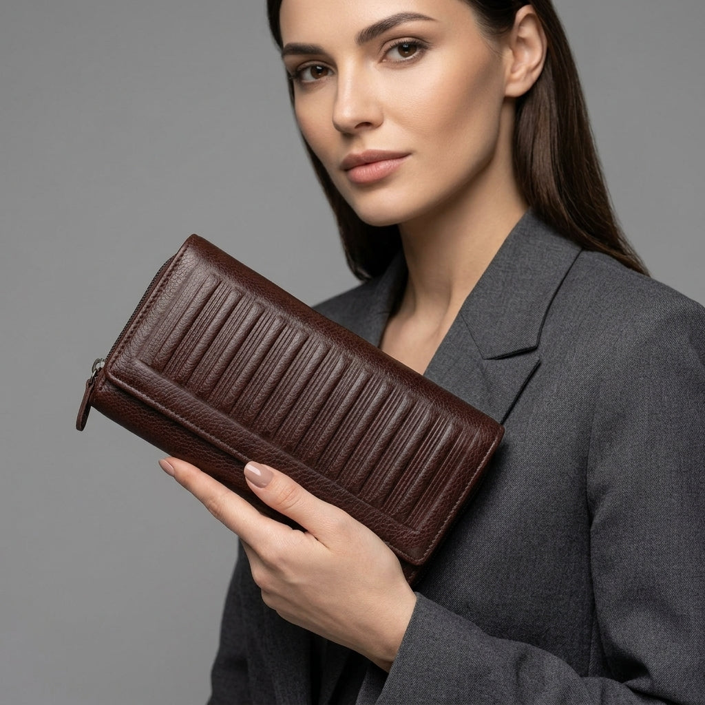 Elegant Brown Leather Clutch Bag for Women