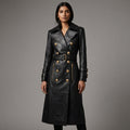 Elegant Women’s Black Leather Trench Coat
