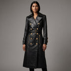 Elegant Women’s Black Leather Trench Coat