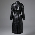 Elegant Women’s Black Leather Trench Coat