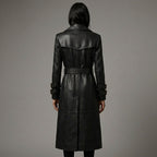 Elegant Women’s Black Leather Trench Coat