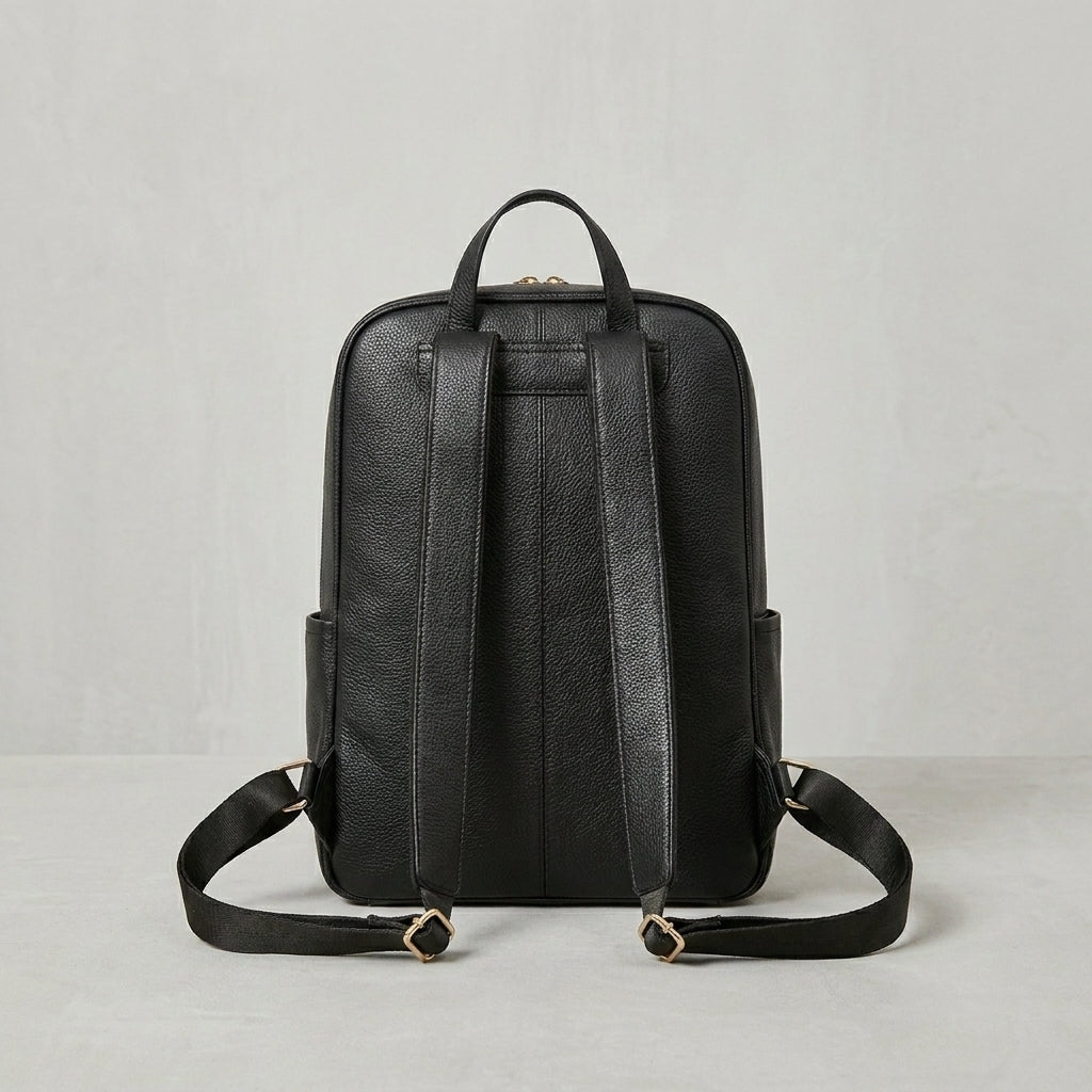 Elite Black Leather Backpack