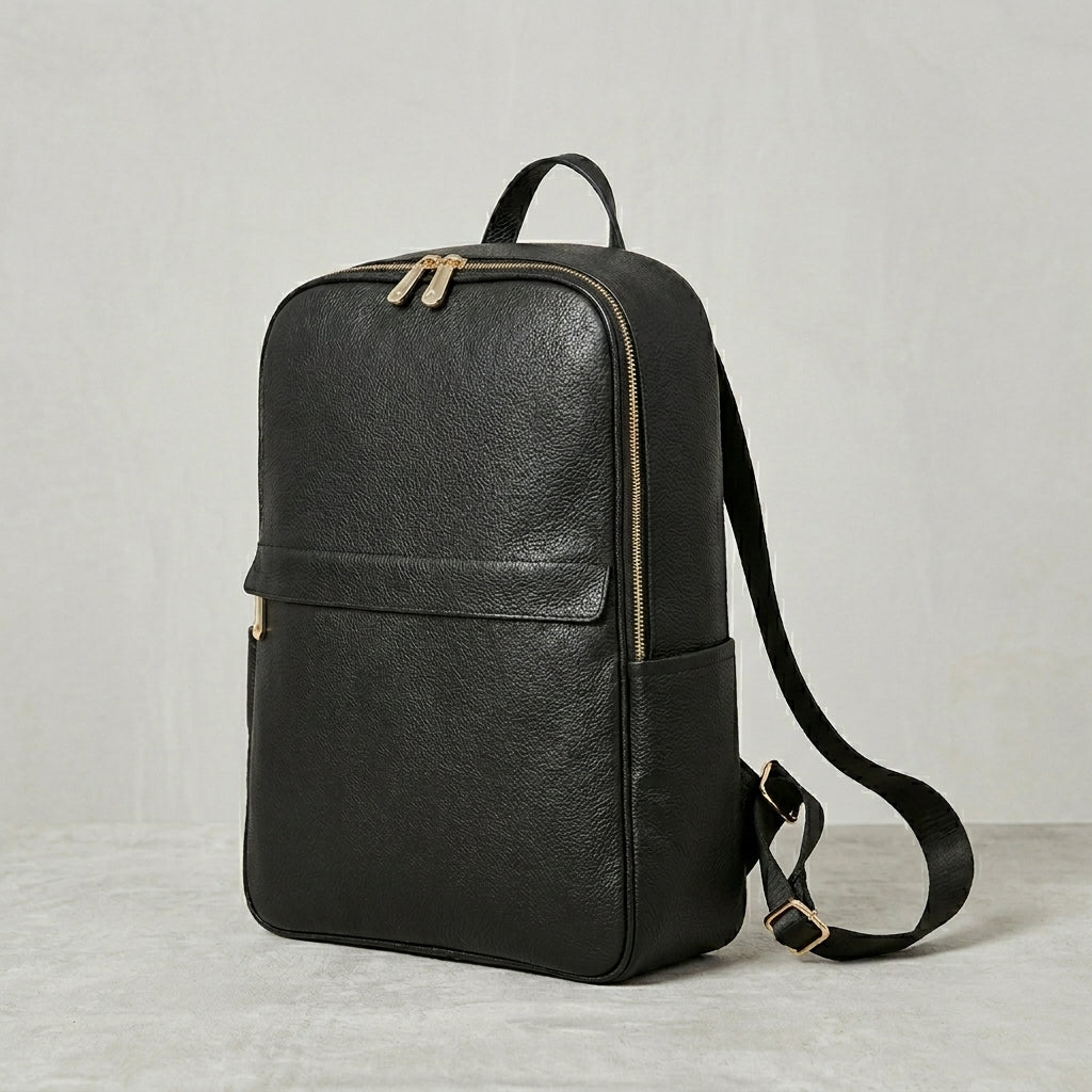 Elite Black Leather Backpack