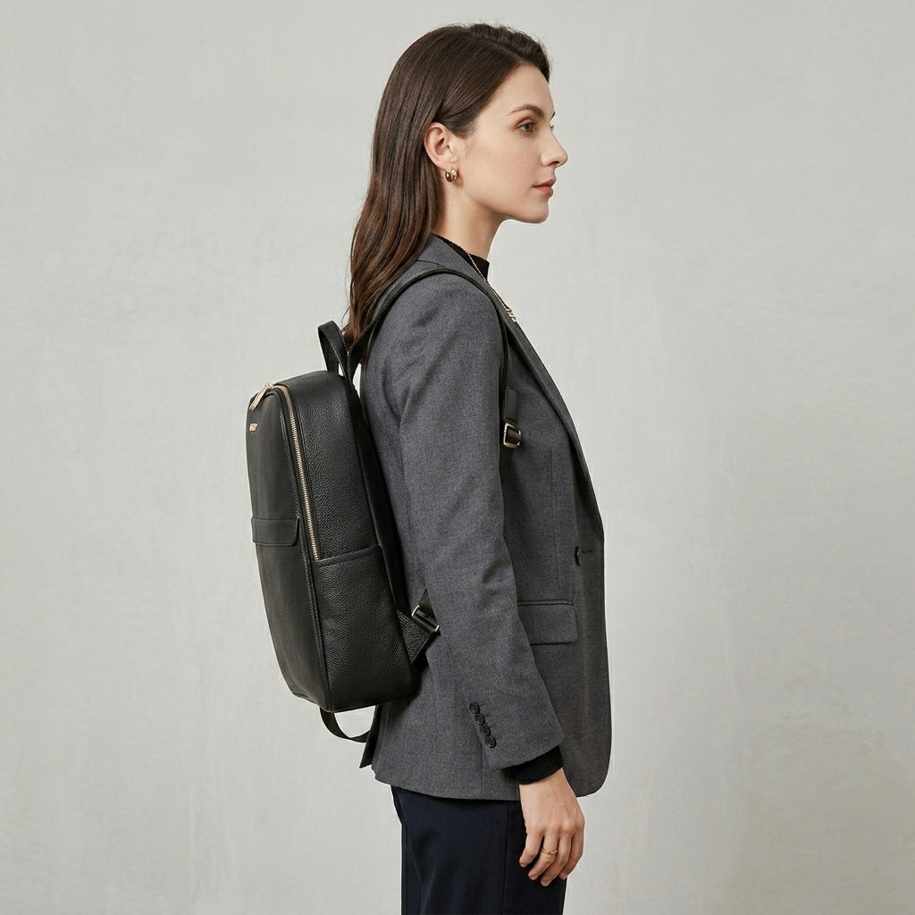 Elite Black Leather Backpack
