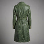 Emerald Edge Women’s Distressed Green Leather Trench Coat