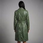 Emerald Edge Women’s Distressed Green Leather Trench Coat