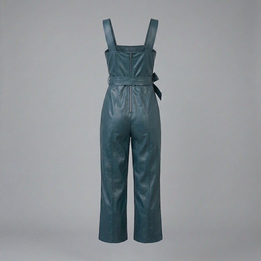 Emerald Faux Leather Belted Jumpsuit