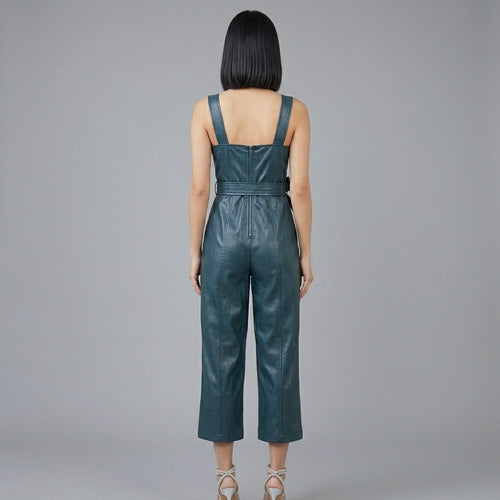 Emerald Faux Leather Belted Jumpsuit