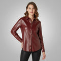 Faux Leather Button-Up Shirt for Women
