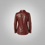 Faux Leather Button-Up Shirt for Women