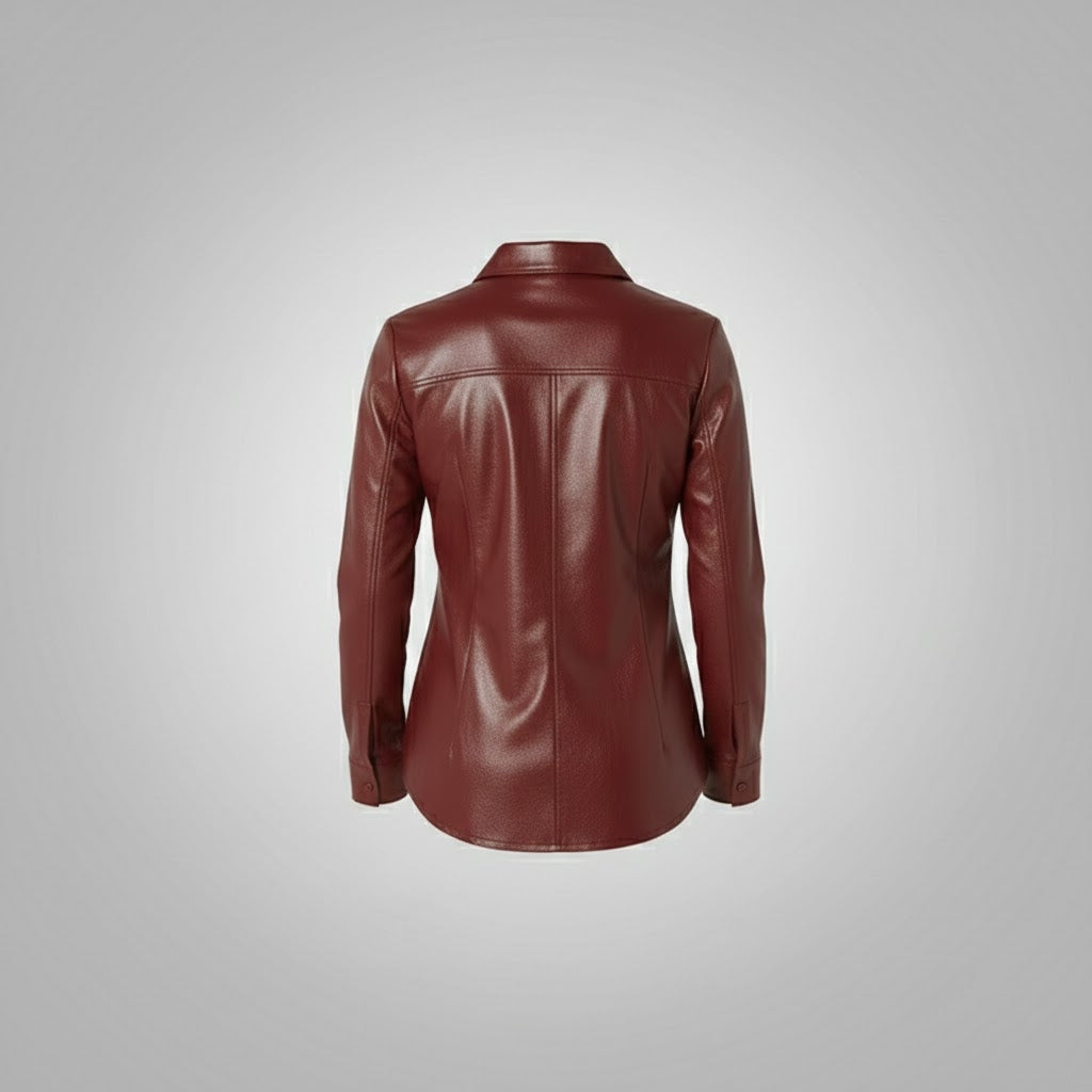 Faux Leather Button-Up Shirt for Women
