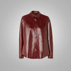 Faux Leather Button-Up Shirt for Women