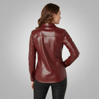 Faux Leather Button-Up Shirt for Women