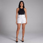 Premium White Lambskin Leather Shorts for Women
