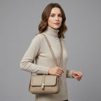 Beige Matte Faux Leather Shoulder Bag