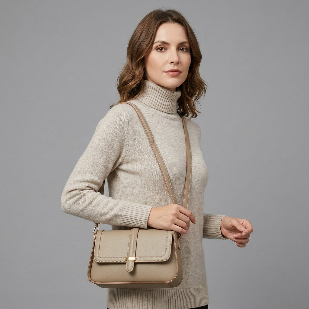 Beige Matte Faux Leather Shoulder Bag