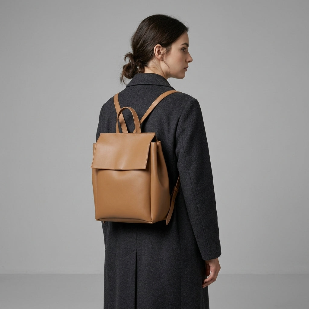 Classic Brown Leather Backpack for Women