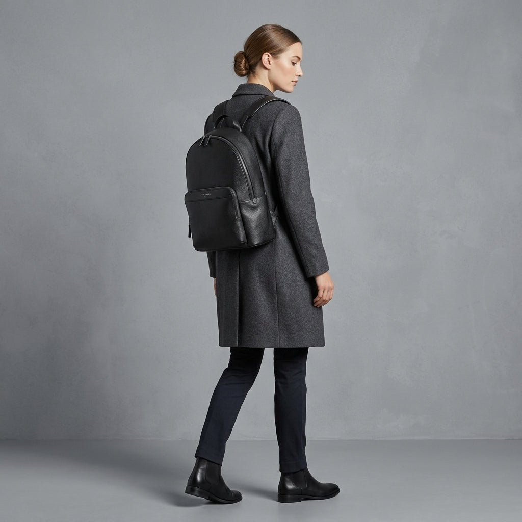 Classic Black Leather Backpack for Women
