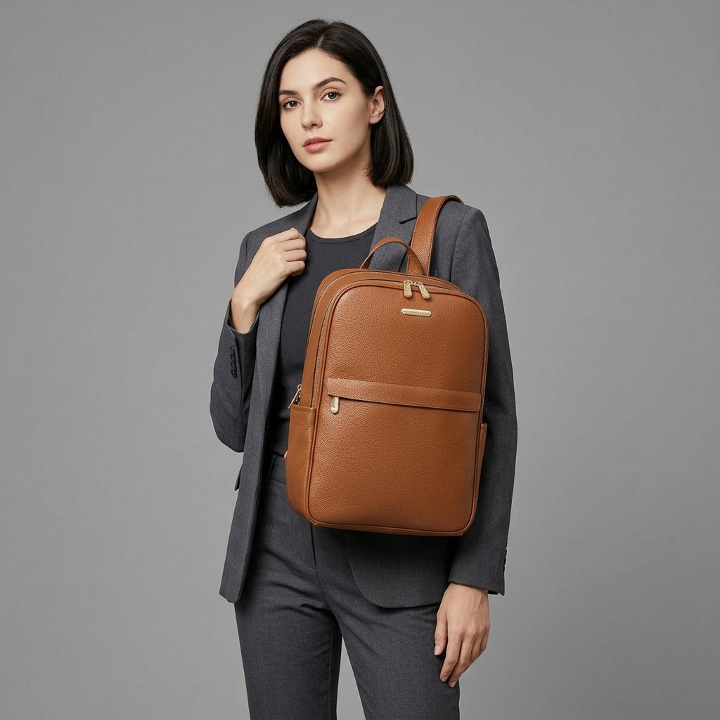 Brown Classic Genuine Leather Backpack for Women