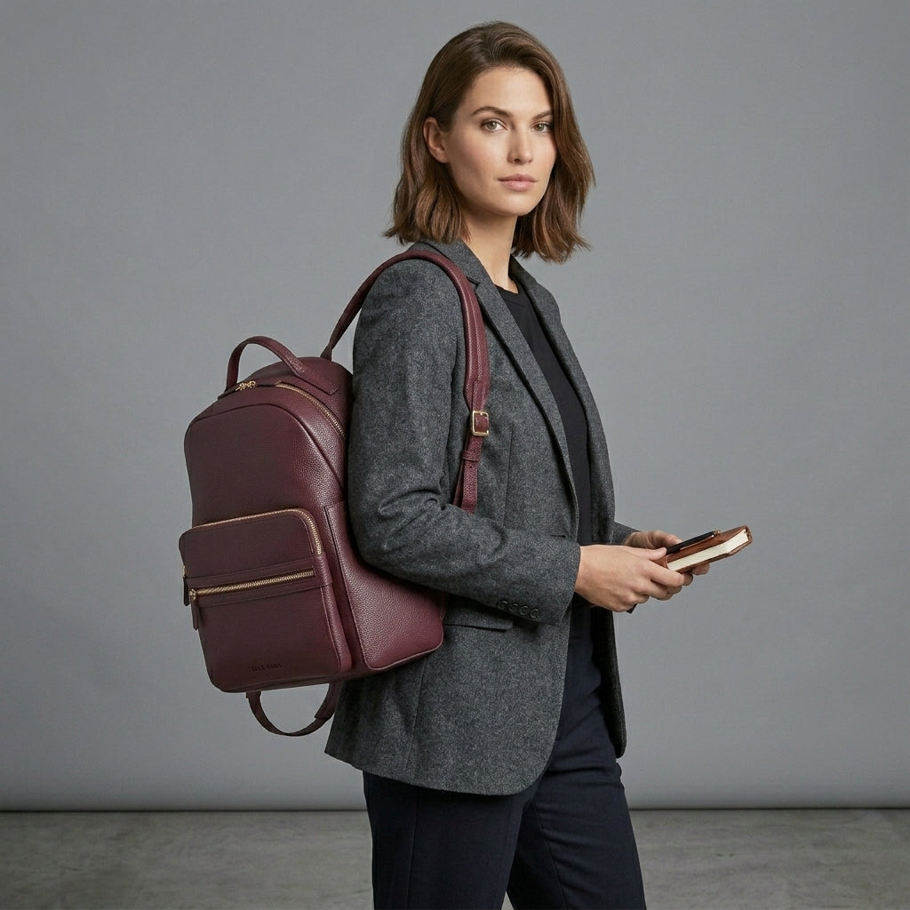 Maroon Luxe Leather Backpack for Women