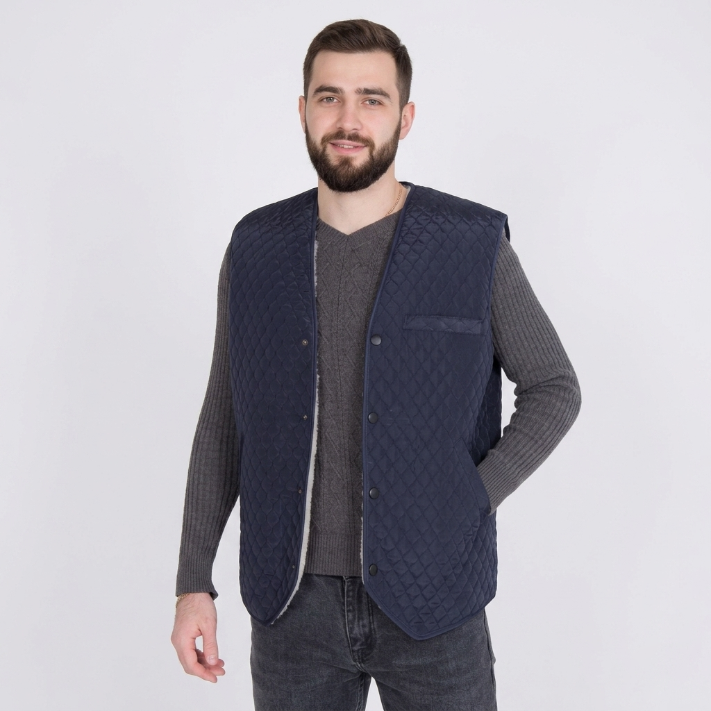 Men’s Rancher Western Sheepskin Vest with Quilted Design – Premium Winter Gilet