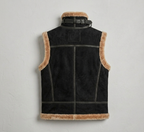 Men’s Black Suede Leather Shearling Hooded Vest – Sleeveless Winter Jacket
