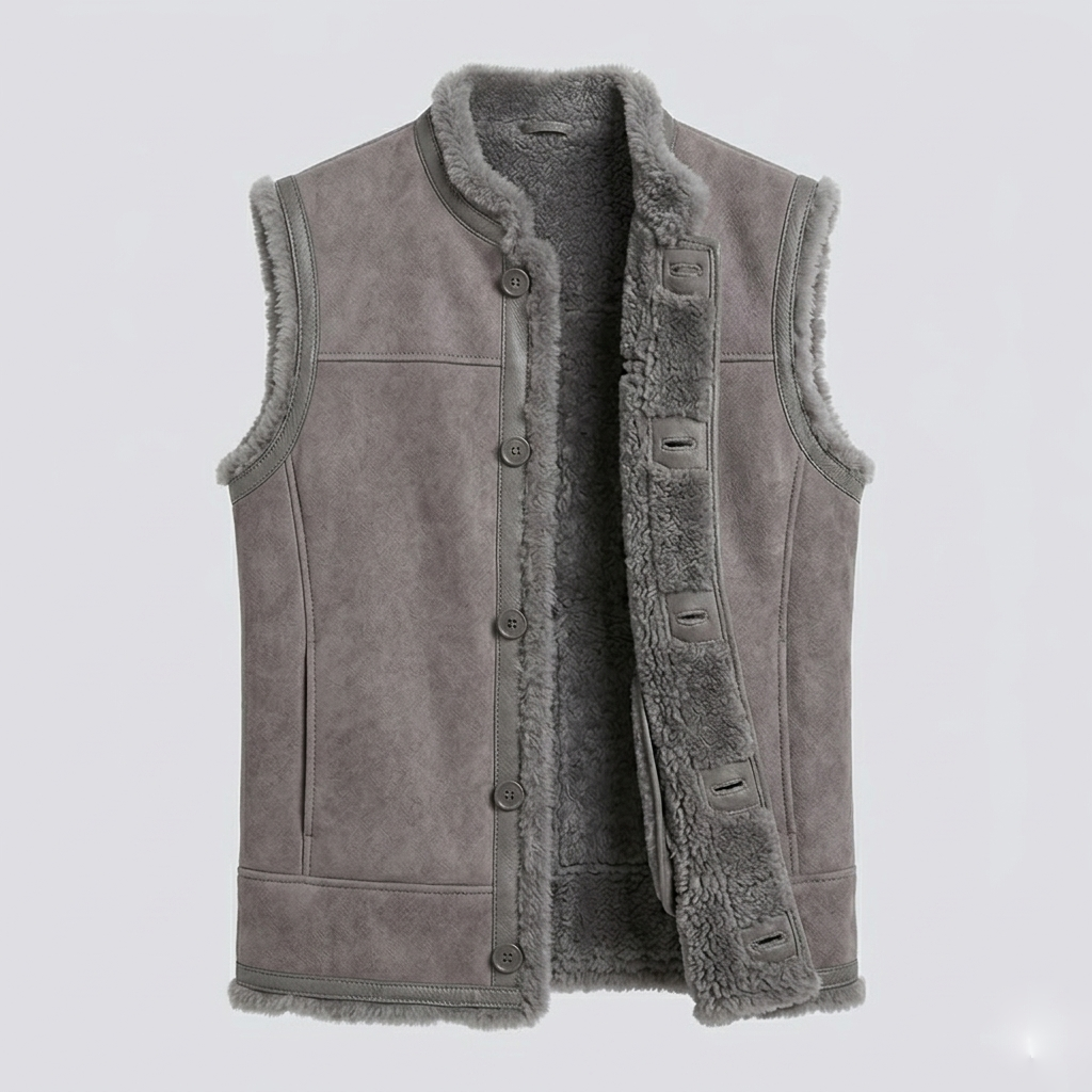 Men’s Tuscany V-Collar Shearling Leather Fur Vest – Premium Winter Gilet