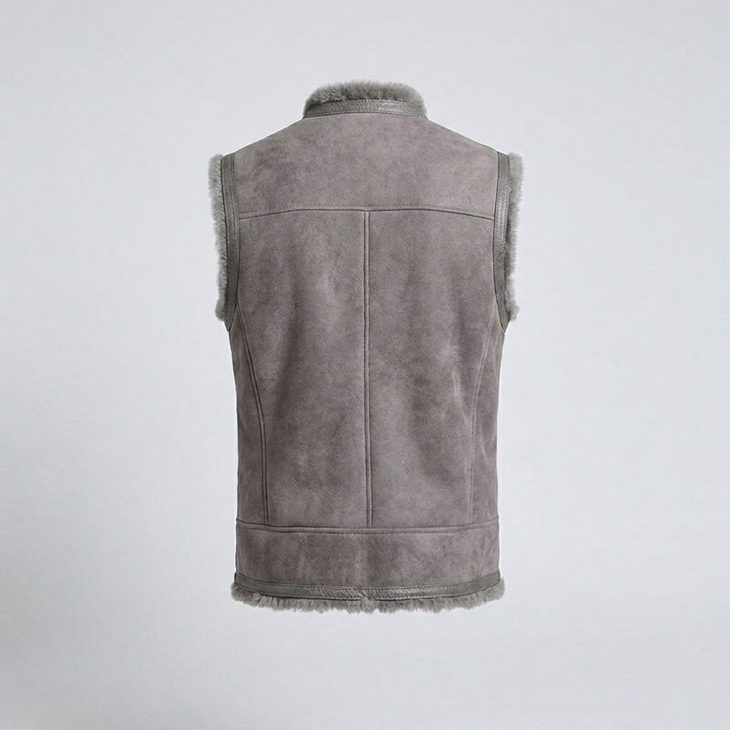 Men’s Tuscany V-Collar Shearling Leather Fur Vest – Premium Winter Gilet