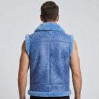 Men’s Blue Sheepskin Shearling Leather Vest – Premium Winter Gilet